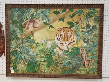 O/C Jungle Scene Sgnd Churchill '94 40" X 54" w/Frame 44" X 58"