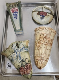 Tray 4 Weller Wall Pockets - Clinton Ivory 8 1/2", Roma 7" H X 6 1/4" W, 2 Woodrose 7" + 5 1/2"