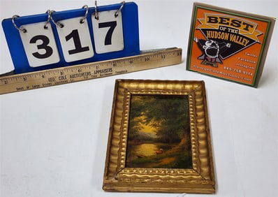 19th C Mini Framed O/B Landscape 5" X 3 1/2" w/Frame 6 3/4" X 5"