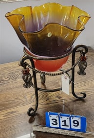 Wrought Base Centerpiece w/Rossi Art Glass Bowl 19" H X 15" Diam.