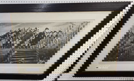 Framed 1903 Photographische Gesellshafz "Washington Bidding Farewell To The Army" Pencil Sgnd