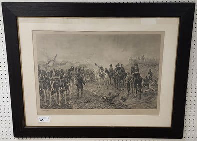 Framed 1895 Engr. Napoloeon On Battlefield Pencil Sgnd Ernest Crofts 21" X 30 1/2" w/Frame 33 1/2" X
