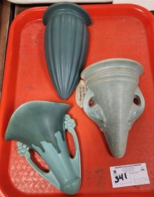 Tray 3 Roseville - Wall Pockets Lombardy 8" H X 4 3/4" W, Carnelian I 7 1/2" X 5 3/4" W + Tuscany 7"