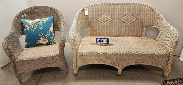 Wicker Sofa 34" H x 51" W X 20" D + Armchair 34" H X 28 1/2" W X 20" D