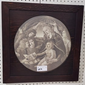 Oak Framed Print "Madonna Of The Magnificat" By Botticelli 15" Diam. w/Frame 12 1/4" Sq.