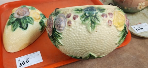 Tray 2 Roseville Rozane Hanging Basket 5 1/2" H X 8" Diam. + Wall Pocket 8" H X 5 1/2" W