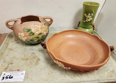 Tray 3 Pc. Roseville - 2 Pcs. Apple Blossom 328-8" + 381-6" (Crack) + White Rose 387-4"