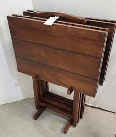 Stand Of 4 Wooden Folding Tray Tables 32" H X 24" W x 8" D Ea. Table Open 26 1/2" H X 2' W X 16" D