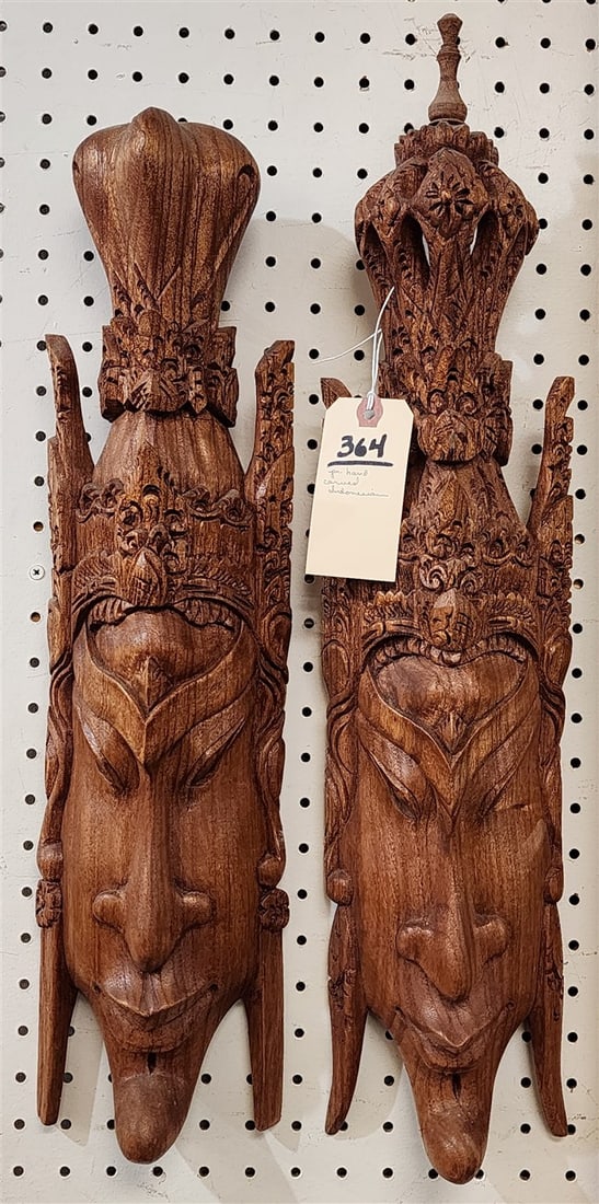 Pr. Hand Carved Indonesian Face Masks 23" H X 5" W (1 of 2)