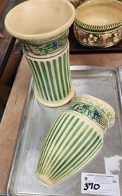 Tray 2 Pc. Roseveille Corinthian Vase - 8 1/4" H X 5" Diam. + Wall Pocket 9 1/2" H X 5" W