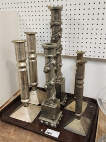 Tray 4 Hammered Metal Candlesticks 18 1/2" + 14 1/2" + 2 Metal Encased Wood Candlesticks 24" + 17