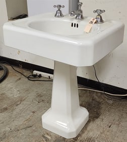 Vintage Enameled Cast Iron Pedestal Sink 31" H X 24" W X 20" D