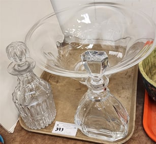 Tray Crystal Bowl 7 1/2" H X 16 1/2" Diam + Sevres Crystal France Decanter