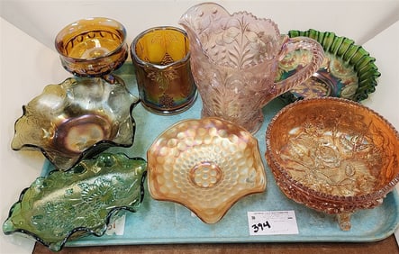 Tray Carnival Glass Incl. Imperial Glass For Lenox Tiger Lily Pitcher, Imperial Marigold Lustre Open