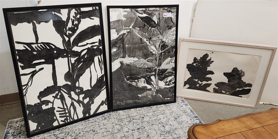 Lot 3 Framed Ink Wash On Paper Abstracts Sgnd Chasteen 2-3' X 24" + 24 1/2" X 32"