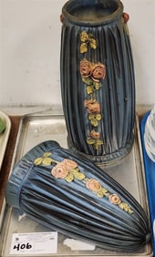 Tray 2 Pc. Weller Blue Drapery - Vase 11 1/2" + Wall Pocket 9 1/4" H X 5 1/2" W