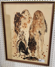 Lot 2 Framed Lithos - Flutist w/Camels Pencil Sgnd Rubin 55/125 + "Western Wall" Pencil Sgnd Ardon