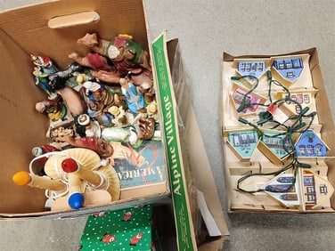 Bx Vintage Christmas Bx'd Alpine Village, Creche Set, Etc.