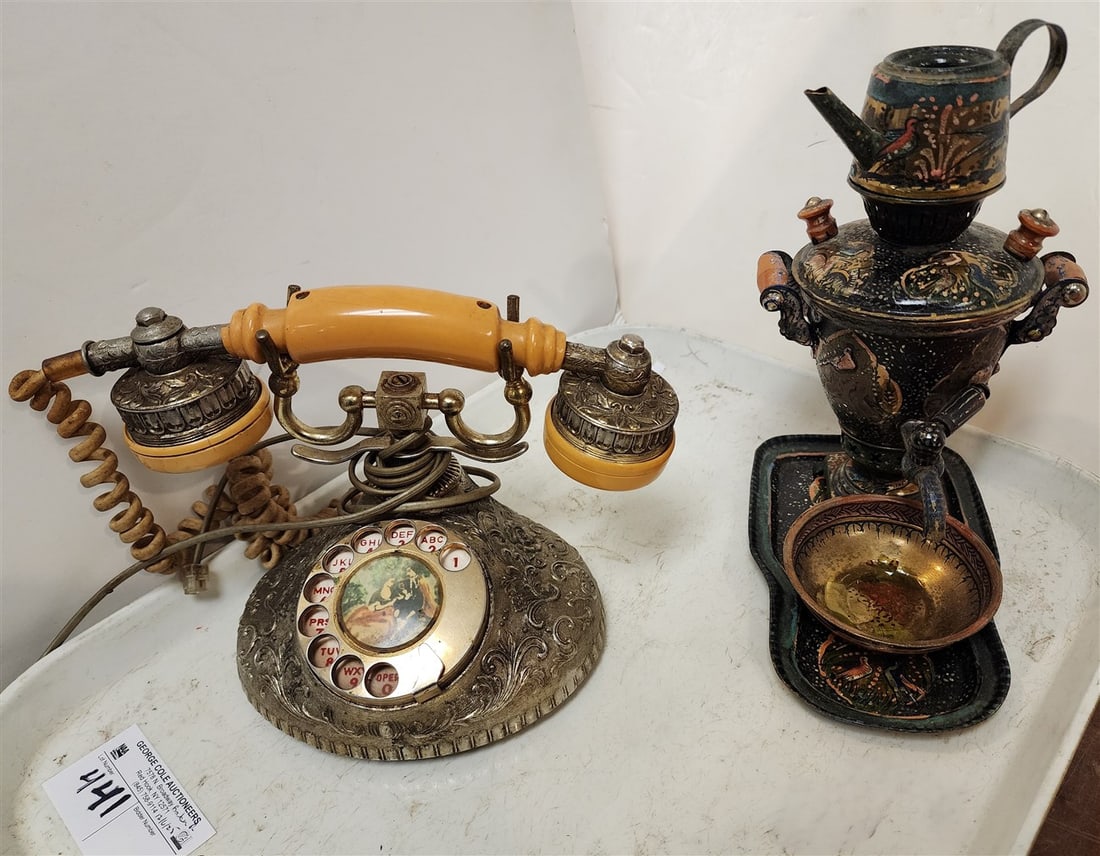 Vintage Rotary Phone + Vintage Mini Samovar: Vintage Rotary Phone + Vintage Mini Samovar