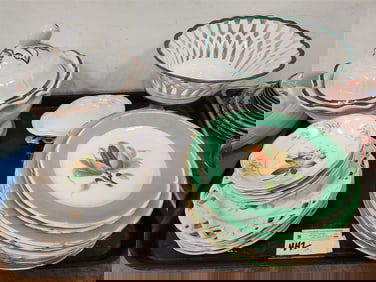 Tray 19th C China Incl. Covered Veg Compote & Dishes