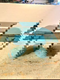 Tempered Blue Smoked Glass Computer Desk w/Slide Out Keyboard Shelf 30 1/4" H X 46 1/2" W X 28" D