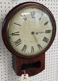 Georgian C1840 Mahog Drop Dial Wall Clock Sgnd Renton Winfield 20" H X 15" W