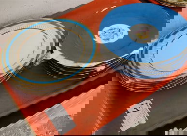 Tray 19th C Plates - Set 6 Cauldon Plates 8 3/4" Diam. + Set 6 Limoges Plates 8 1/2" Diam.