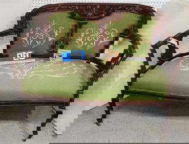 Inlaid Settee w/Needlepoint Seat & Back 37" H X 50" W X 23" D