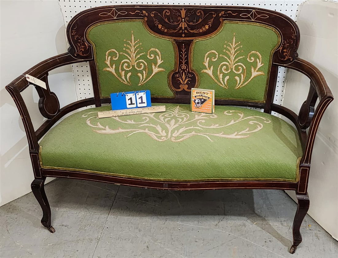 Inlaid Settee w/Needlepoint Seat & Back 37" H X 50" W X 23" D (1 of 2)