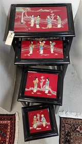 Japanese Lacquered Nest Of 4 Tables w/Stone Inlay 26" H X 20" W X 14" D