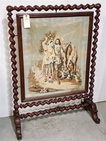 19th C Mahog Framed Needlepoint Fire Screen 42" H X 30" W
