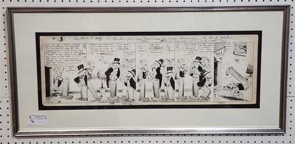 Framed Original Illustration Art Pen & Ink Mutt & Jeff Cartoon 1927 Sgnd Fisher 10" X 30" w/Frame