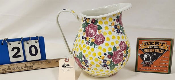 Mackenzie Childs Buttercup Enameld Pitcher 8 1/2"