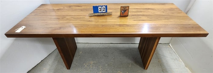 Mid Century Walnut Table  29 1/2" H X 6'10" L X 36" D