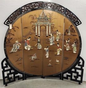 4 Fold Chinese Lacquer Screen w/Stone Applique Figures 6' H X 18" W Ea. Panel