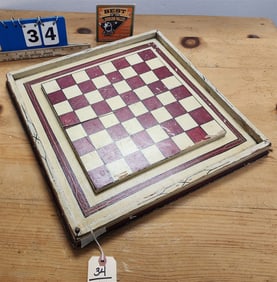 Vintage Folk Art Double Sided Game Board 1 1/2" H X 18" Sq.