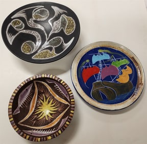 Tray Mid Century Pottery - Charger 1" H X 11 3/4" Diam. Sgnd Vallaurais Brussels, Bowl Sgnd Soholm