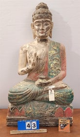 Carved & Polychromed Seated Buddha 43" H X 24" W X 12" D