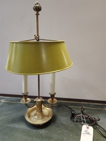 Brass 2 Candle Tole Shade Lamp 22"