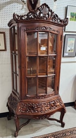 Carved Mahog 1 Door Over 2 Drawer China Cabinet 6'2" H X 42" W X 22" D