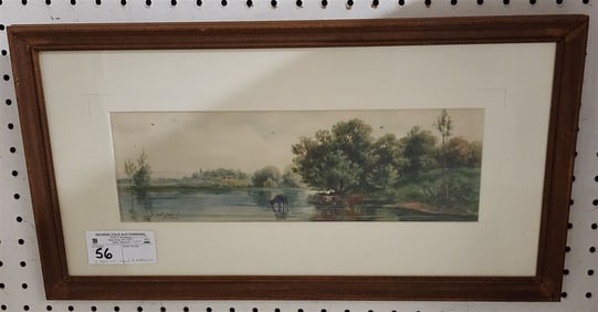 C1900 Watercolor Landscape Sgnd A. Matthenk 4 3/4" X 14 3/4" w/Frame 11 1/2" X 21 1/2"