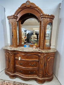 Michael Amini Cortina Walnut Marble Top Side Board 95" H X 6'2" W X 20" D