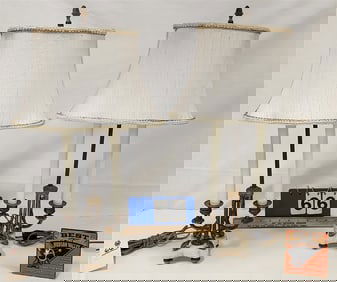 Pr. French Brass & Marble Boudoir Lamps 23 1/2" H