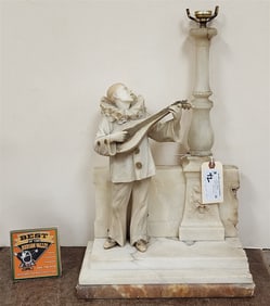 Marble Pierriot w/Mandolin Lamp 23" H X 14 1/2" W X 17" D