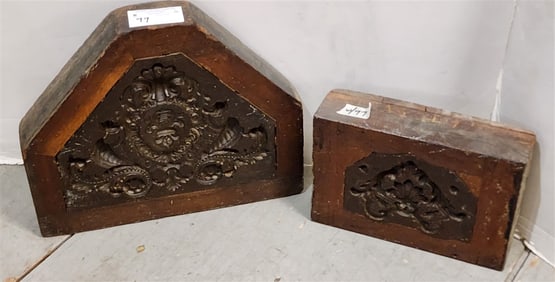 Lot 2 Antique Wooden Mold Blocks - 13" H X 16 1/4" W X 3" D + 8" H X 11 3/4" W X 3" D