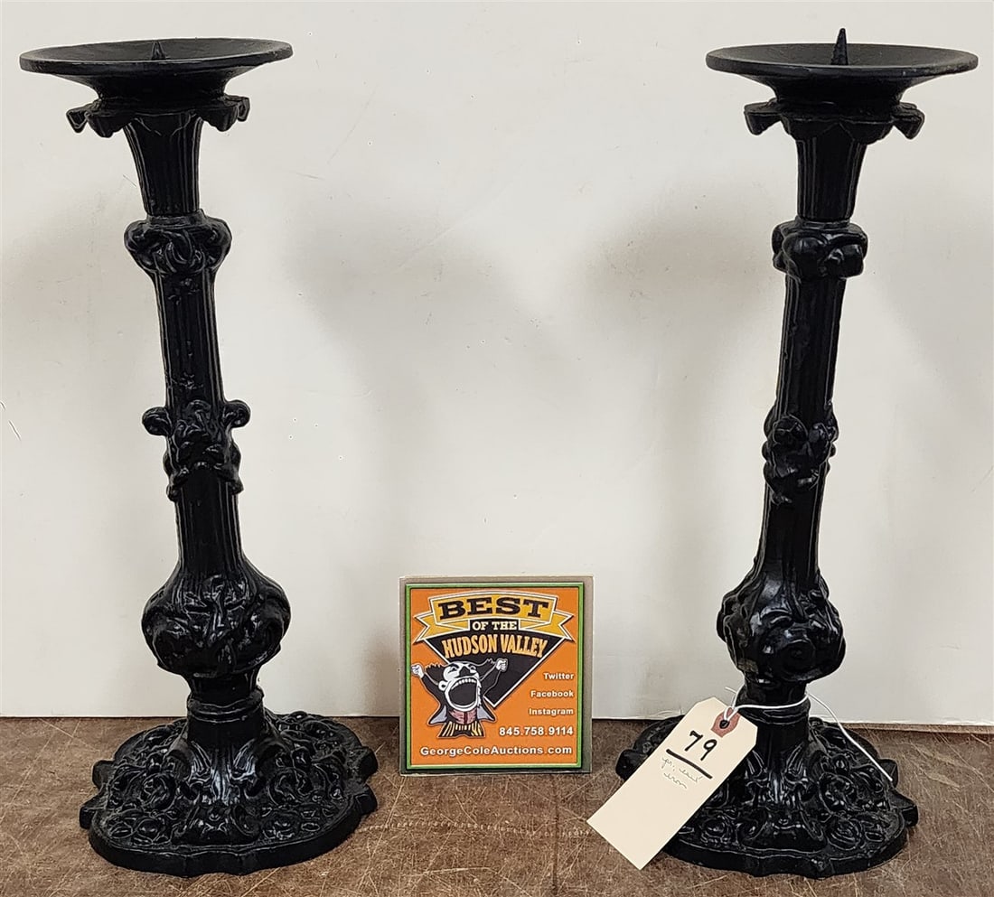 Pr. Cast Iron Candlesticks 16 1/2": Pr. Cast Iron Candlesticks 16 1/2"