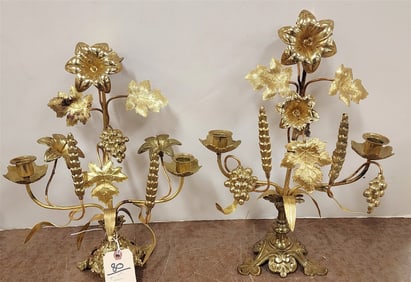 Lot 2 19th C Brass Candelabras 16" H X 11" W