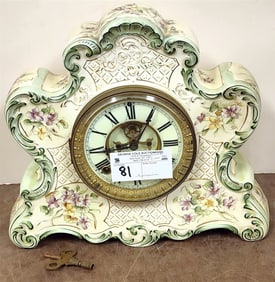 Ansonia Porcelain Mantel Clock Peconic 11 1/2" H X 13" W X 4" D