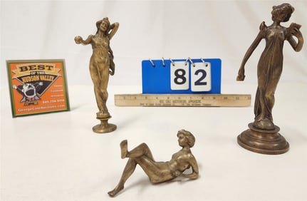 Tray 3 Brass Art Nouveau Figures-  2- 7" + 2"