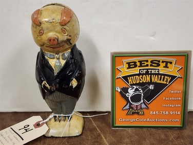 Bank Of The Republic Pig Man Cast Iron Bank